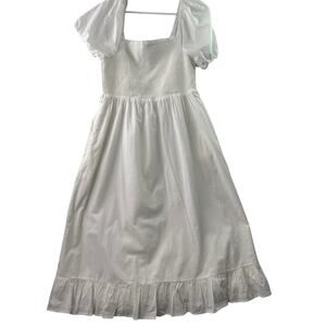 J.Crew White Smocked Midi Dress w/ Puff Sleeves • Size M